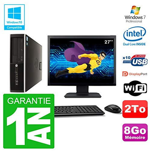 HP Compaq 8100 SFF - Ordenador de sobremesa (Pantalla de 27 G6950 RAM de 8 GB, Disco de 2 TB, grabadora de DVD WiFi W7 (reacondicionado)