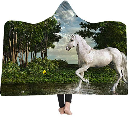 Sticker Superb Einhorn Mit Kapuze Decke Weiche Sherpa-Decke für Erwachsenes Kind Bequem Tier Decke und Kapuze,Reisen,Hotel (Regenwald, 60x80)