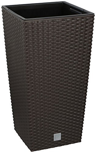 URBNLIVING Tall Rattan Design Flower Pots Round or Square (Large Square, Brown)