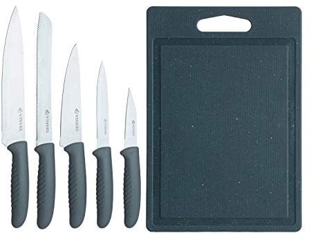Viners Speckle 5 Knives with Plastic Cutting Board; Chef, Small Chef, Bread, Utility & Paring Knives, Stainless Steel, 0305.192