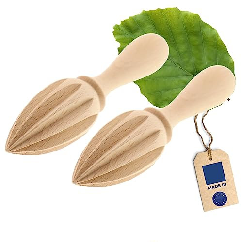 2x HOFMEISTER® Zitronenpresse aus Holz, 15 cm, einfaches Auspressen von Zitronen & Orangen, Saftpresse für Zitrusfrüchte, stabile Entsafter, aus Buchen-Holz