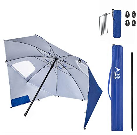 Amiaire Sombrilla de playa - Sombrilla de playa de 180 cm diámetro– 3 Posiciones - Protección UV, antiviento y transpirable de aluminio- Incluye Bolsa de viaje.