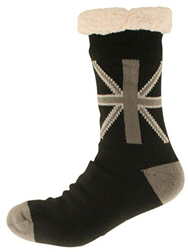 Atano Mens Union Jack Knitted Slipper Socks 7-11 Black