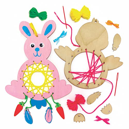 Baker Ross Oster-Traumfänger mit Küken- und Häschen-Motiv aus Holz, 4 Stück, Osterbasteln, Basteln für Kinder (AX785)