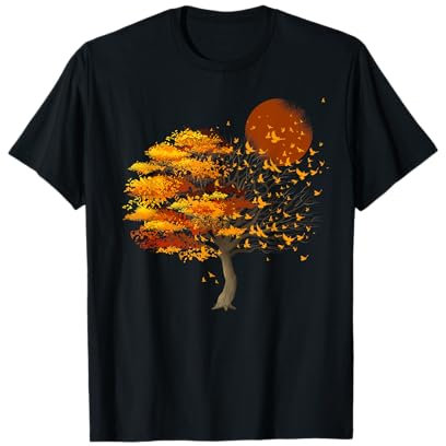 Mondlicht Herbst Baum Natur Vogelschwarm Vollmond Wald T-Shirt