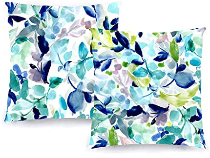 Decoratea Kissenbezüge 50 x 50 cm, dekorative Kissenbezüge (2 Stück) für Sofa, Bett, Stuhl, Wohnzimmer, Auto, sehr weich, modern und mit unsichtbarem Reißverschluss (Aquarell-Blumen)
