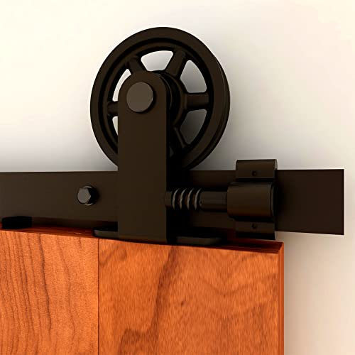 CCJH 5FT/152cm Kit di ferramenta per porta scorrevole della stalla Meccanismo della ruota panoramica a forma di T Sistema di porta scorrevole per interni con telaio superiore - Per una porta