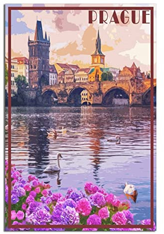 Prag Vintage Reiseposter Skyline Dekorative Poster Modern Schlafzimmer Leinwand Kunst Poster Bild Gemälde Poster Wanddeko Kunst Geschenk