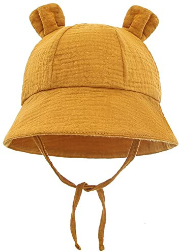 LIUPUUDLY Baby Sonnenhut UV-Schutz Super Süßer Baumwolle Baby Jungen Mädchen Strandhut Fischerhut Sommerhut mit Ohren (Gelb)