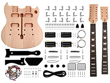 Fistrock DIY Electric Guitar Kit Double Neck Guitar Kits Beginner Kits 12 String Right Handed with Mahogany Body Mahogany Neck Rosewood Fingerboard Chrome Hardware Build Your Own Guitar.