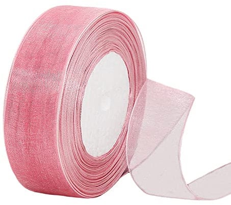 45m Organzaband Rosa 38mm Breit Chiffo Geschenkband,Transparentes Organza Bänder Chiffonband Schleifenband Dekoband Geschenkverpackung Deko Band Tüllband für Weihnachten Hochzeit Taufe Geburtstag