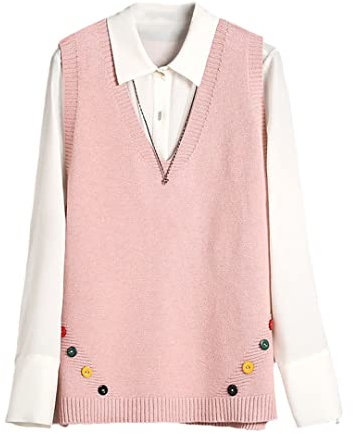 Pull en tricot sans manches pour femme avec bouton latéral, rose, XL