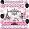 Cheereveal Happy Birthday Paris Dekorationen für Mädchen Rosa Eiffelturm Geburtstag Party Supplies Paris Happy Birthday Hintergrund Tischdecke Banner Eiffelturm Cupcake Toppers