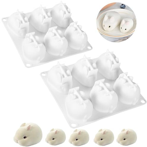Moldes de Silicona para Conejito de Pascua,Forreen 2Pcs Molde de Conejo Antiadherente Suave Reutilizable Molde para Tarta para Postre, Jabón, Gelatina, Pan, Pudín (6 Cavidades)