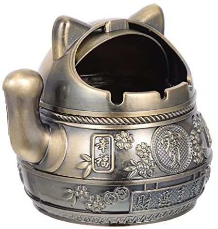 Halter Aus Metall Aschenbecher Mit Glücklicher Katze Vintage-Bürodekor Desktop-Ständer Esstisch Dekoration Lustiger Aschenbecher Gartenaschenbecher Indoor-Aschenbecher Legierung
