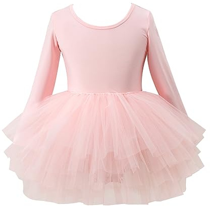 Little Girls Ballet Tutu Dresses Long Sleeve Tulle Dance Leotards Ballet Outfits Ballet Pink 4-6t