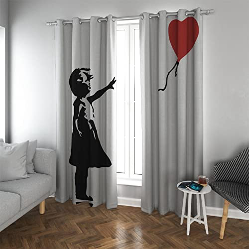 Deertweet Home Banksy Verdunkelungsvorhänge für Schlafzimmer Ballonmädchen Teens Fenstervorhänge Wärmeisolierte Vorhänge für Raum Wohnvorhänge 2 Paneele H183xB117