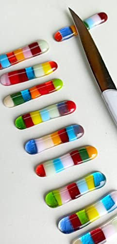 Ensemble de porte-couteaux pour la décoration de table, multicolore, artisanal, en verre fusionné, idée cadeau couple, noël, anniversaire, créamaillère (Lot de 12 porte-couteaux)