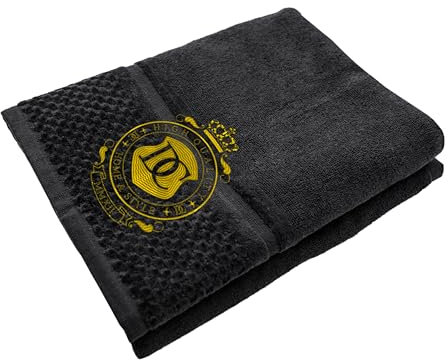 DC DECORATORE HOME & STYLE Luxus Handtuch mit Bestickung - Initialen - Personalisiert - Baumwolle - Elegant - Dusch- und Badetuch - Frottee - Geschenkidee Hochzeit Jubiläum - 50x90cm – Schwarz