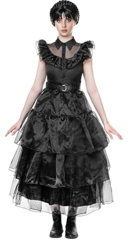Maskworld Hochwertiges Gothic Girl Ballkleid - Schwarzes Grufti-Damen-Kostüm für Halloween, Karneval & Grusel-Party