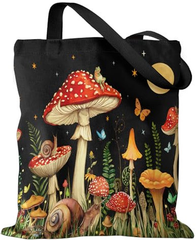 Miss Adola Tragetasche für Damen und Mädchen, ästhetische Canvas-Tragetasche, inspiriertes Geschenk, wiederverwendbar, lässige Tasche für Arbeit, Einkaufen, Reisen, Mondpilz, 35x40 CM