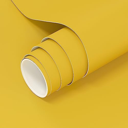 VOLEAAR Yellow Contact Paper 40CM x 1000CM Pure Yellow Peel and Stick Wallpaper Vinyl Adhesive Waterproof Solid Color Wall Paper for Cabinet Shelf Liner Room Walls Covering Decorative