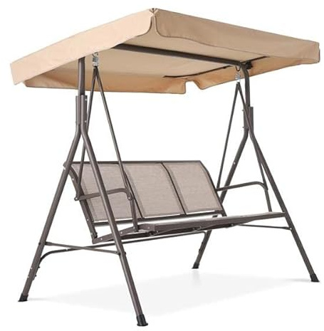 SilteD 3-Person Sunshade Swing Chair Outdoor Patio Steel Frame Fashion Versatile Comfortable Spacious Leisure Seats