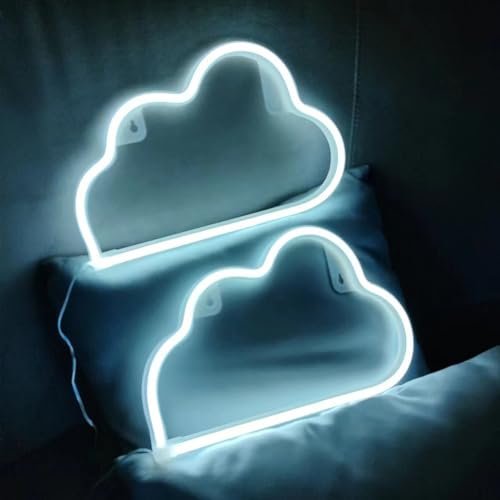 HFHungkeong 2 Stück Weiße Neonwolken Schilder Mädchen Jungen Schlafzimmer Spielzimmer Geburtstagsparty Dekoration LED Wolkenlampe für Kinder Anime Spiel Neonlichter betrieben über USB und Batterie