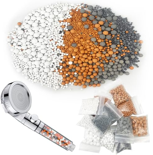 12 Pack Mineralperlen Nachfüllset, Shower Head Filter Beads Dusche Duschkopf Filter Gegen Kalk Hair Loss, Filtersteine Wirken Antibakteriell Ionenfilternd Mineralsteine zu Entfernung Chlor (4 Größen)