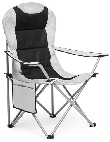 Mondeer Campingstuhl Faltbar, Klappstuhl Gepolster Anglerstuhl mit Getränkehaltern und Seitentasche für Camping Garten Balkon Strand, bis 120kg, Hellgrau