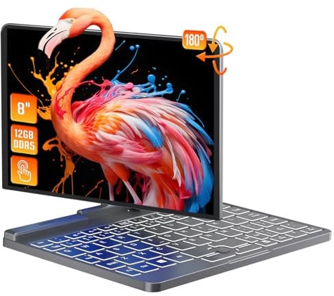 Zyphionix Mini computer portatile 2 in 1 da 8 Full Metal Touch Screen Windows 11 Notebook PC, N100 12th Generation, 12G DDR5, WiFi 6, Bluetooth 5.2, G-sensor, 2MP Web, RJ45 (grigio, 12+960G)