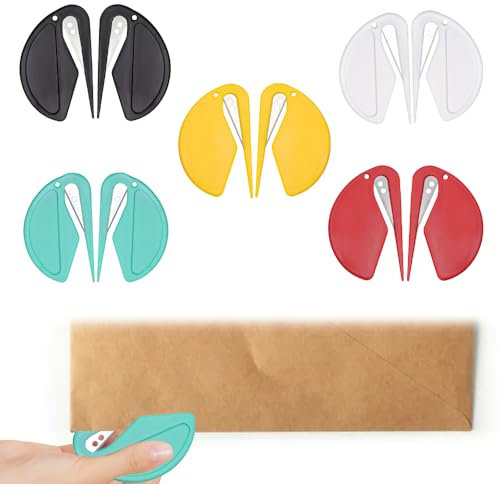 DIKEBAO 10 Stück Brieföffner, Kunststoff Kuvertöffner, Paketöffner Messer, Klein Briefumschlag Schneider, Box Öffner, Mini Paketschneider, 5 Farben Letter Opener für Verpacken Post Brief und Papier