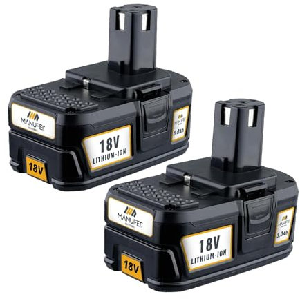 MANUFER P108 5.0AH Replacement for Ryobi 18V Lithium ion Battery P108 P107 RB18L50 RB18L40 RB18L25 RB18L15 2Pack