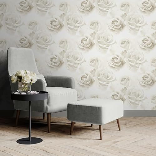 SOPHIE LAURENCE Rhoda Rose Floral Wallpaper - Cream with Metallic Shimmer, Luxury Paper, Washable, Paste The Paper, Ideal for Feature Walls - 0.53m x 0.53m Sample