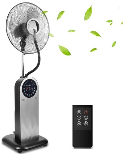 Aigostar Forest Mist - Ventilador Nebulizador, Ventilador de Pie Oscilante con Agua, Mando a Distancia, Función Ionizador de Aire, 3 Modos y Velocidades, 95W, Pantalla Led, Color Negro