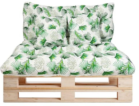 GREATOYAR Cojines Sofá Palets, Cojin Palet Fibra, Cojines Acolchados Palets, Cojín de Respaldo y Asiento, Conjunto 4 Piezas, para Jardín, Terraza, Balcón, Interior y Exterior, Hoja Verde Fina