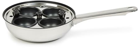 4 Cups Egg Poacher Pan - Premium Stainless Steel Poached Egg Maker with Vented Glass Lid, 20cm Frypan, and Steamer Rack - Non Stick Easy Clean - Lightweight