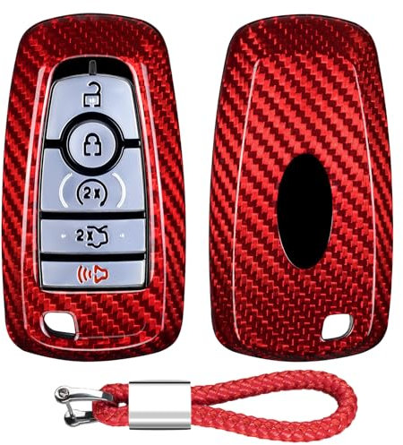 T-carbon Schlüsselanhänger-Etui kompatibel mit Ford Ecosport Edge Escape Explorer F-150 Raptor F-250 F-350 F-450 F-550 Fusion Mondeo Mustang,rot