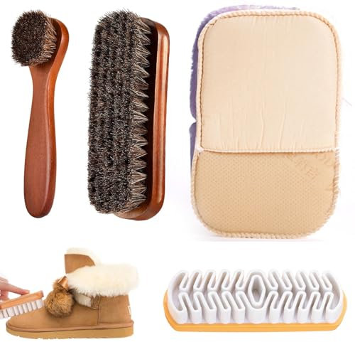 Ksvaye 4 Pièces Brosses à Chaussures pour Daim Brosse à Daim en Crêpe Kit de Nettoyage pour Daim et Nubuck Brosse à CRIN de Cheval pour L'entretien du Cuir Lisse et du Daim
