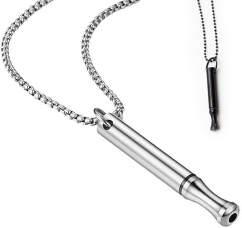 2 Pièces Collier de Respiration Contre l'Anxiété, Attaques de Panique, Gestion du Stress (Noir+Argent)