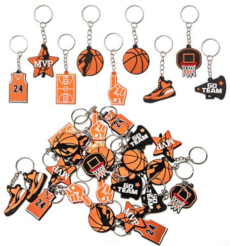 Sixfolo 27 Pièces Porte-Clés Basketball Porte Clé Cadeau Anniversaire pour Garçon PVC Porte Clés pour Enfants Porte Clés de Sport Dessin Animé pour Hommes Femmes Enfants Cadeaux