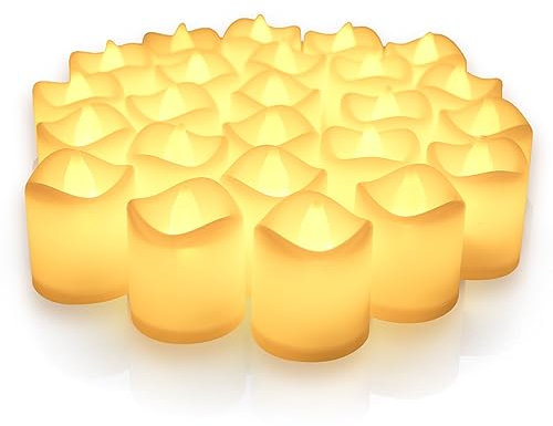 wiipara LED Teelichter, 24 Stück Flammenlose Kerzen, Realistische Elektrische Teelichter Kerzen, Warmweiß-Licht, 3,6x4,2cm, LED Candles für Hochzeit Partys Halloween Weihnachten Outdoor Heimdekoration