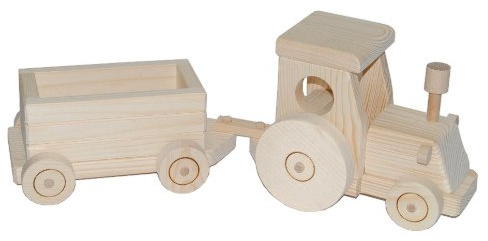 alles-meine.de GmbH Traktor mit Anhänger Holz - Holztraktor Holzauto Holzanhänger Auto Holzauto Natur Naturholz Autos