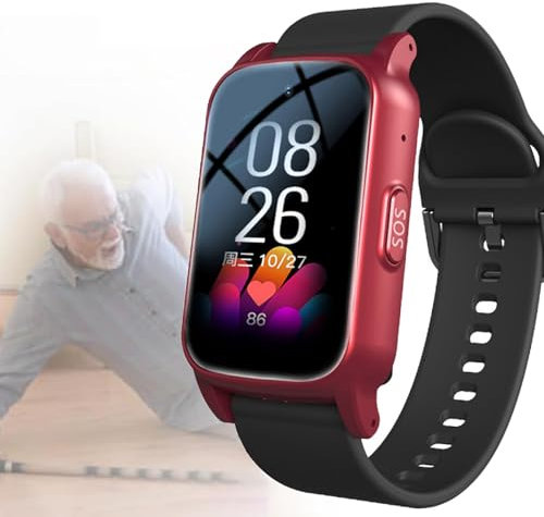 Weyot SOS Personal Alarm for Elderly Fall Detection Smartwatch Fall Alert Detector for Seniors GPS Location Tracker Waterproof Smart Watch for Dementia,Red