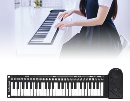 Rolling 49 Key Speaker Keyboard, Roll Up Piano Keyboard Compact 49 Keys Folding Electronic Keyboard Built In Speakers For Training, Practice, Entertainment (Black)