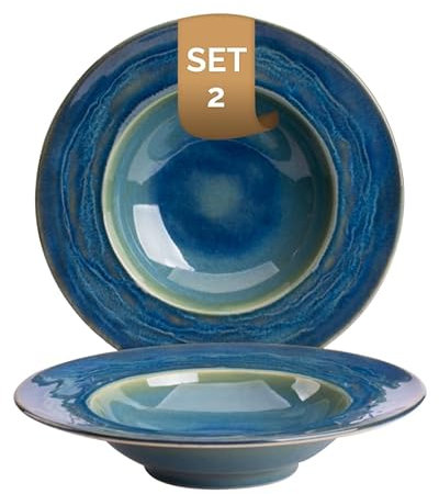 palmer Miami tiefe Teller - 2er-Set - Steinzeug - Ø 27 cm - grün blauer Ton - für Pasta, Suppe oder als Servierteller - stapelbar, spülmaschinenfest