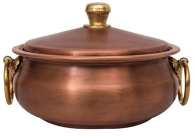 WQZzjm Pentola Shabu in Rame in Stile Hot Pot Vintage con Coperchio e Manici, pentola Tradizionale in Rame, pentola Shabu (20 cm) (Rame 22 cm)