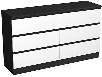 URBNLIVING Modern Black Wooden Chest with White 6 Drawers for Bedroom or Office Storage Versatile Bedside Table and Stylish Cabinet for Organizing Clothes Accessories Work Place Supplies and Items