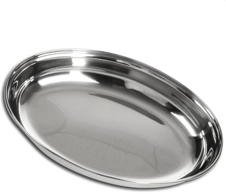 Stainless Steel Oval Serving Dishes, Undivided, Vegetable Deep Dish, Serving Platter, Curry Bowl, Tableware, Serveware, (Medium (26 x 19 x 4cm))