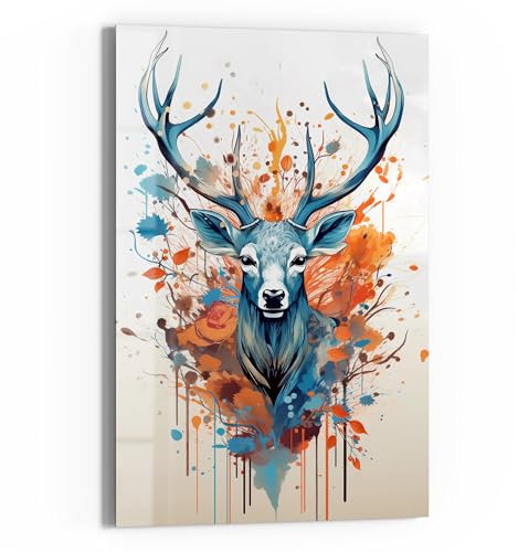 DEQOART Glas-Magnettafel | 60x90 cm cm groß | Motiv Herbstlicher Hirsch | Memo-Board aus Glas | Magnetboard inkl. Magnete, Stift & Tuch für Küche & Büro | Tafel magnetisch & beschreibbar